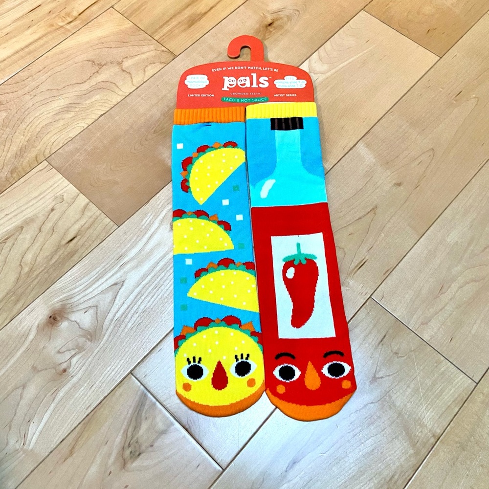 Taco & Hot Sauce Mismatched Food foot friends pals Socks Adults size L